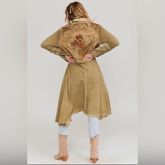 Aratta Floral Embroidered Trench Coat in Tan - Picture 3 of 12